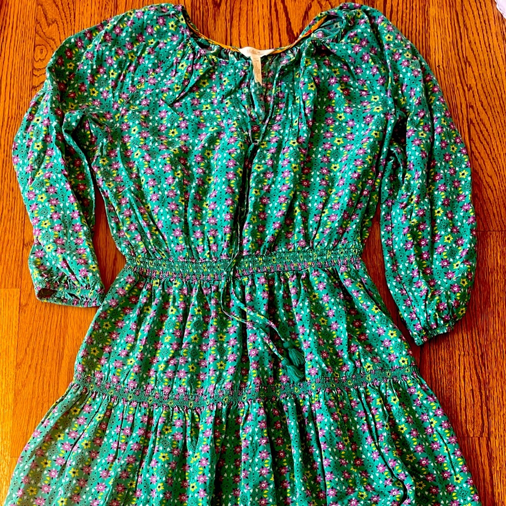 Green Floral Maxi Dress with Elastic Waist